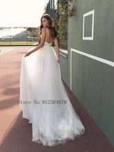 Load image into Gallery viewer, Boho Vintage Tulle Wedding Dress Princess A-Line Lace Appliques Spaghetti Straps Backless Bridal Gown 2022 B