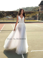 Load image into Gallery viewer, Boho Vintage Tulle Wedding Dress Princess A-Line Lace Appliques Spaghetti Straps Backless Bridal Gown 2022 B