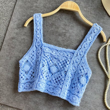 Load image into Gallery viewer, woman knitted crop tops spaghetti strap tank top women floral print holiday omighty camis sleeveless sexy camisole crochet hook