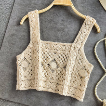 Load image into Gallery viewer, woman knitted crop tops spaghetti strap tank top women floral print holiday omighty camis sleeveless sexy camisole crochet hook