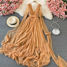 Load image into Gallery viewer, Joinyouth Beach Maxi Dresses for Women Sexy V-neck Sleeveless White Dress Summer Elegant Dress Gauze Big Swing Vestidos De Mujer
