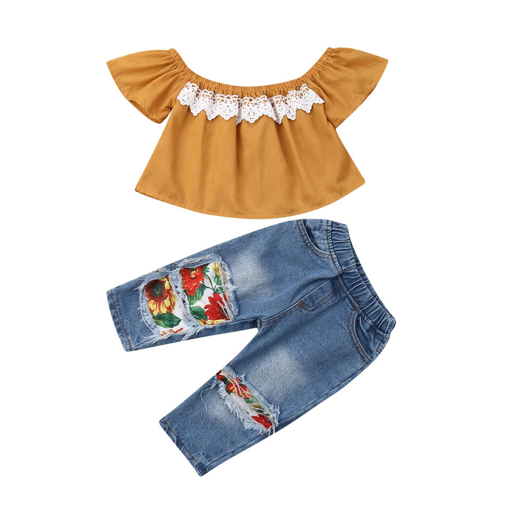 Rylie's ruffled sunflower ripped jeans